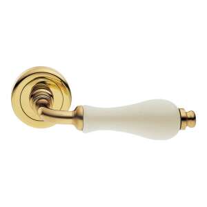 Valencia Porcelános Olasz Réz Körrozettás Réz BB door handle with porcelain lever, gold finish - Manital