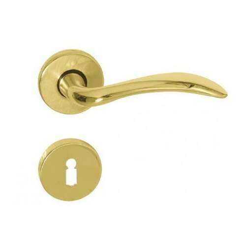 Olive door handle with rosette, brushed brass finish