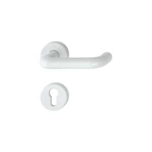 Biały plastikowy klamka do drzwi z okrągłą rozetą, do drzwi wewnętrznych - Drzwi