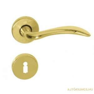 Olive Körrozettás rézszínű ajtókilincs kulcslyukkal. PZ típusú ajtókar fehér háttérrel. - Gomboss