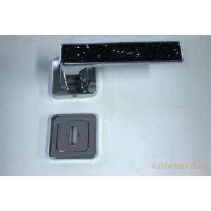 Glamour Négyzetrozettás Fekete Kristály Betét Fényes Króm BB door handle with black crystal insert, chrome finish - Door Knobs & Handle