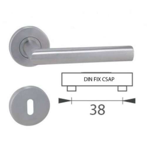 Tímea Din Fix Csapos Körrozettás Rozsdamentes Inox BB door handle, stainless steel, with keyhole, 38mm backset