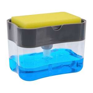 HAWIRE 2 in 1 Liquid Dish Soap Dispenser with Sponge and Holder, 385 ml Capacity, Gray - Soap Dispenser