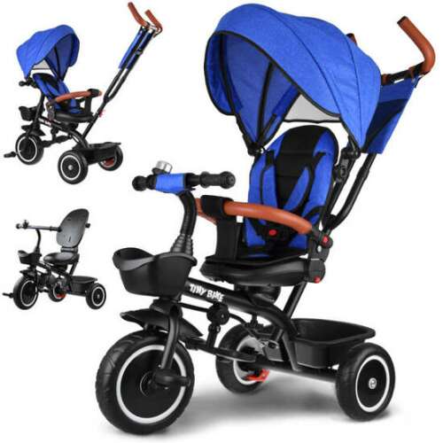 Tiny Bike 3-in-1 Tricycle with Canopy, Blue, 3/4 view