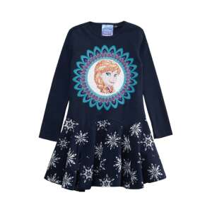Desigual Sparkly Frozen dark blue girls dress, long sleeve, with Anna and Elsa reversible sequin image, snowflake print skirt - Girls' Dress