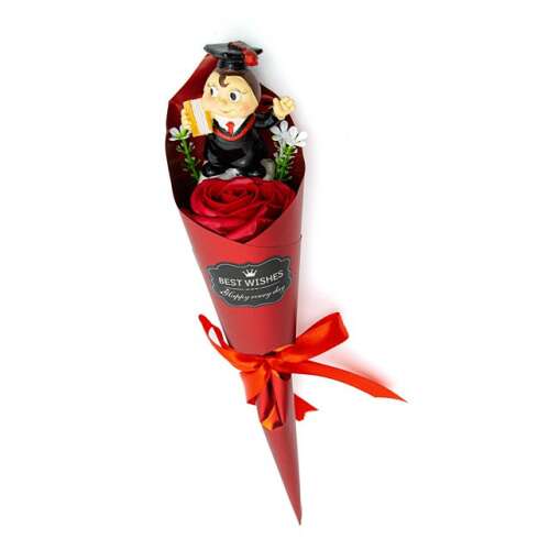 Szappanrózsa Ballagási Csokor - Porcelán Katicával - 30cm
