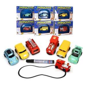 Inductive car játék szett 6 különböző járművel, köztük tűzoltóautóval, iskolabusz, vonat és sportkocsi. A szett tartalmaz egy filctollat is a pályák papírra rajzolásához. - Nonbrand Interaktív gyerek játék