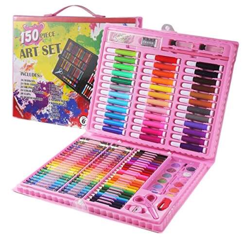 150 részes festő színező rajzkészlet, Rózsaszín táskában