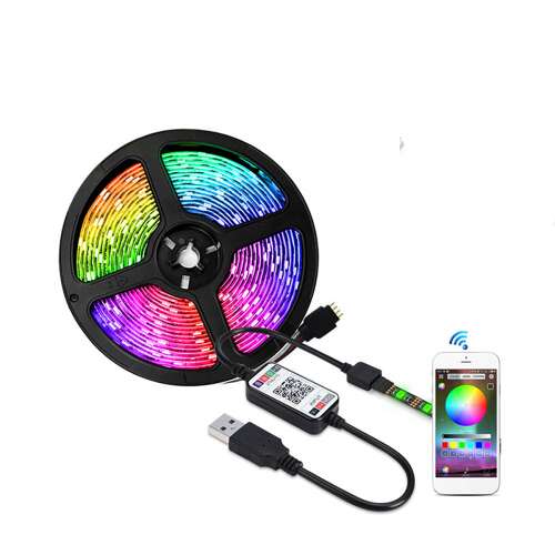 Színes 5m-es USB LED szalag Bluetooth távirányítással