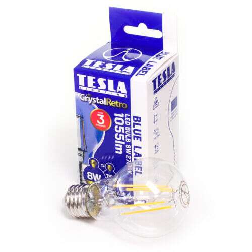 Tesla - LED FILAMENT RETRO bulb, E27, 8W, 230V, 1055lm, 2700K, 360°, clear 49282212