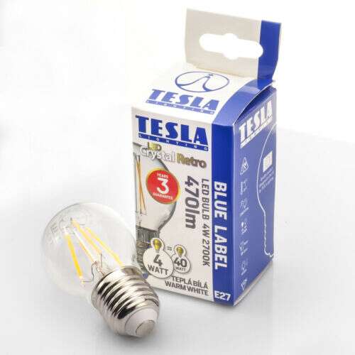 Tesla - LED mini-globe FILAMENT RETRO bulb, E27, 4W, 230V, 470lm, 2700K, 360°, clear 49282563