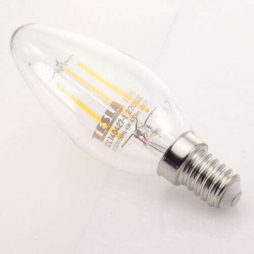 LED крушка Tesla Filament Retro, E14, 4W, 230V, 470lm, 2700K, 360°, прозрачна