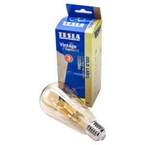 LED крушка Tesla Vintage Filament, E27, 4W, 230V, 380lm, 2400K, 360°, кехлибар - Лампи и осветление