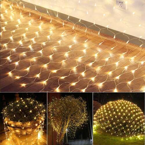 LED Hálós Fényfüzér - Melegfehér - 128 LED