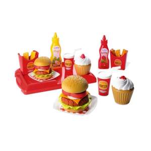 Set hamburger Ecoiffier cu tavă, băuturi, cartofi prăjiți și brioșe - Joacă alimente