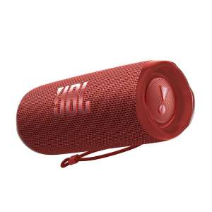JBL Flip 6 portable Bluetooth speaker, red, angled view - Audio