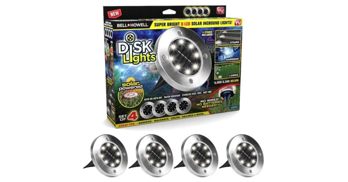 Bell Howell Disk Lights 4 db multifunkcionális LED-es szolár Lámpa #ezüst 35169164
