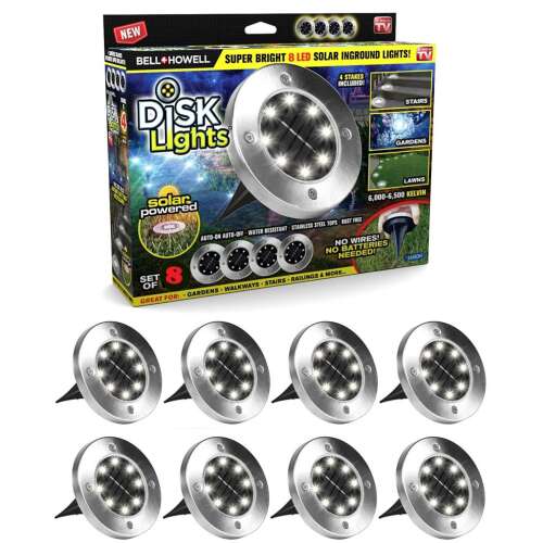 Bell Howell Disk Lights multifunkcionális LED-es szolár Lámpa, 8db, ezüst