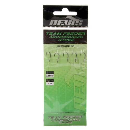Nevis Team Feeder Accessories Range Feeder Hair Rig 5 db előkötött horoggal, 10-es méret, 0.22mm - Előkötött horog