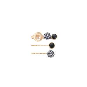 Set of 3 hair clips with black and white checkered fabric and black stones - Hair Clip, Headband