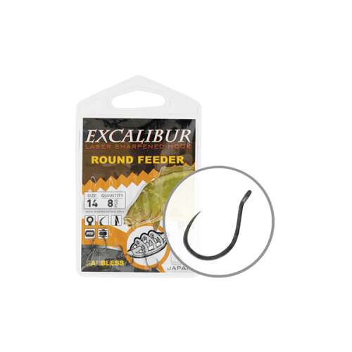 Excalibur Round Feeder szakáll nélküli horgászhorgok 14-es méretben, 8 darabos csomagban, Japánban gyártott - Feeder és pontyozó horog