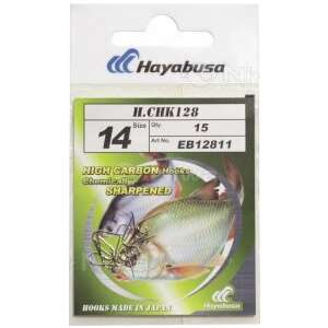Hayabusa H.CHK128 méretű horgászhorog, nagy széntartalmú, kémiailag élesített, japán gyártmány - Feeder & pontyozó horog
