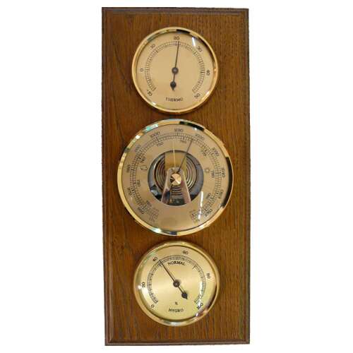 Combinatie barometru 203228 cu termometru si higrometru, spate din lemn de culoarea stejarului 35182519