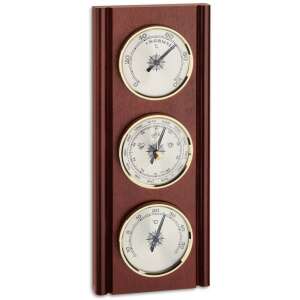 Barometer, thermometer and hygrometer combination with mahogany wood frame - Tire pressure gauge