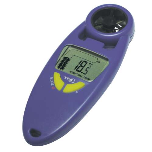 Anemometru digital cu termometru, marca TFA, de mână, albastru, cu lanț