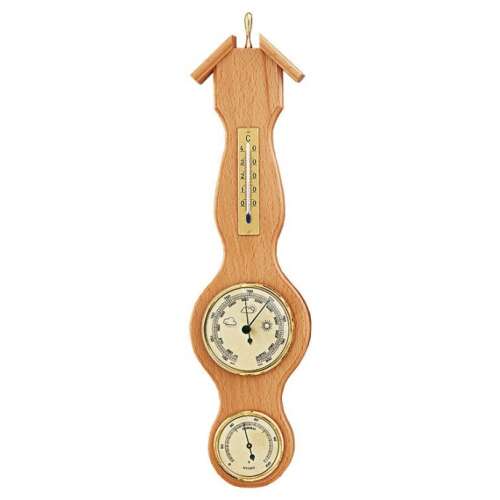Barometer combination with thermometer and hygrometer on natural wood back panel 203057 35182537
