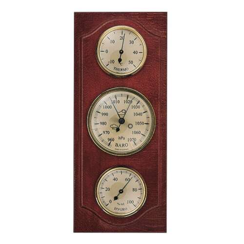 Zestaw barometru z termometrem i higrometrem, drewniany tył w kolorze mahoniu 203052 35182542