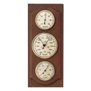 Barometer combination with thermometer and hygrometer, on a hazelnut colored wooden back panel 203050 35182544 - Tire pressure gauge