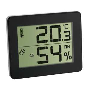 Digitales Temperatur- und Luftfeuchtigkeitsmessgerät, extra flache Bauform, schwarz, 30.5027.01 35182593 - Raumthermometer