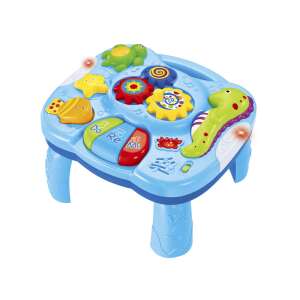 TOT Kids Musical Learning Table for babies, blue and green, with animal figures, gears, and piano keys - Developmental Toy for Baby
