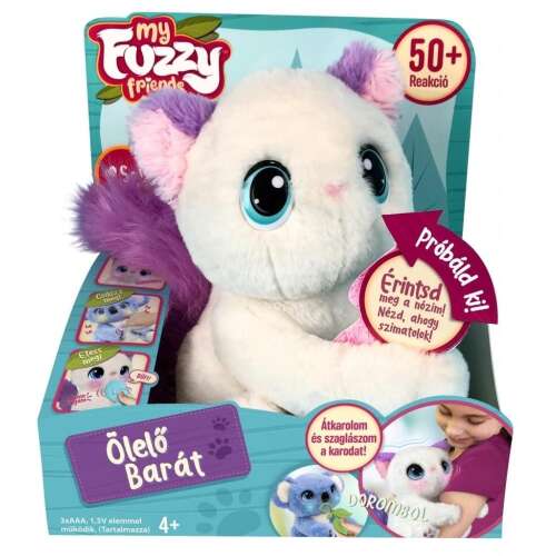 My Fuzzy Friend interaktív plüss macska játék, fehér, rózsaszín és lila díszítéssel, 50+ reakció