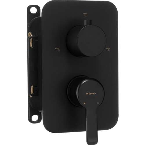 Deante BXY_NQAM black thermostatic shower mixer with two knobs and a lever handle