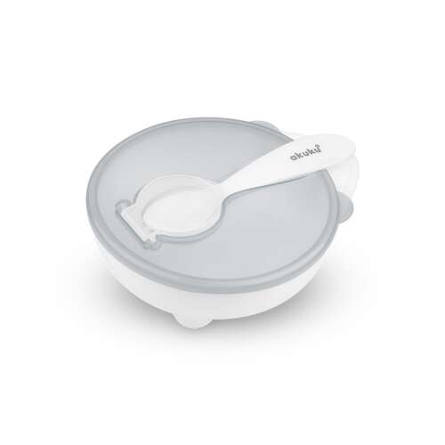 Akuku AKUKU Miseczka z Łyżeczką i Pokrywką Biała