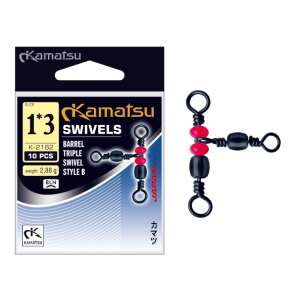 Kamatsu K-2162 1#3 Barrel Triple Swivel Style B, 10 броя въртящи се елементи за риболов - Кука, въртящ се елемент, скоба