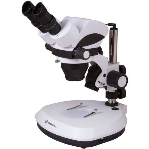 Bresser Science ETD 101 sztereó mikroszkóp, 7-45x nagyítás, fehér és fekete, elülső nézet - Fotó, videó és optika