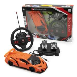 Sportautó, kormánnyal és pedállal, világító első fényszórókkal 