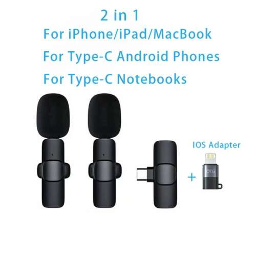 2-in-1-Drahtloses Mikrofon-Set für iPhone, iPad, Macbook, Type-C Android-Telefone und Type-C-Notebooks