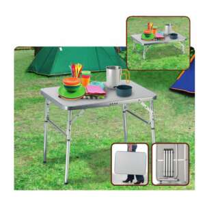 Összecsukható+állítható kemping asztal, hordozófüllel, 75 x 55 x 59 cm