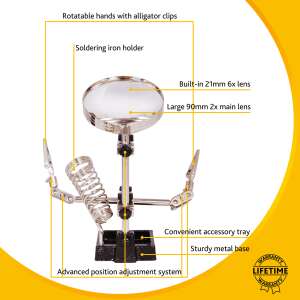 Levenhuk Zeno Refit ZF17 nagyító állvánnyal, 2x és 6x nagyítással, forrasztáshoz, órajavításhoz és egyéb precíziós munkákhoz - Levenhuk