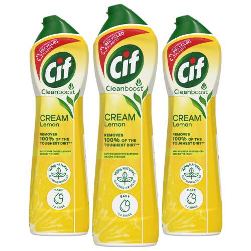 Cif Cleanboost Creme Zitrone 3x500ml, 3er Pack Zitronen-Reinigungscreme zum Entfernen von hartnäckigem Schmutz von Küchen- und Badezimmeroberflächen