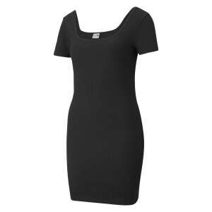 Puma Classics square neck ribbed dress in black, side view - Puma