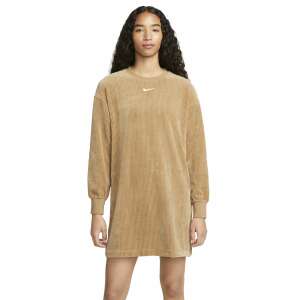 Nike W NSW VLR LS CRW dress in beige, long sleeve, casual, comfortable, sporty, women's - Nike