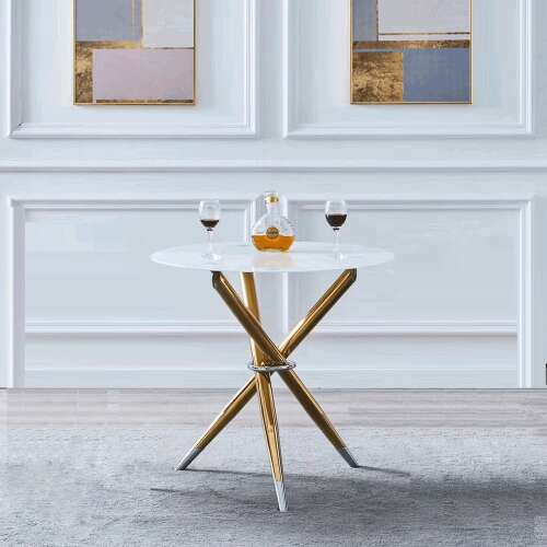 Étkezőasztal/dohányzóasztal, fehér/gold króm arany, átmérő 80 cm, DONIO 35242340