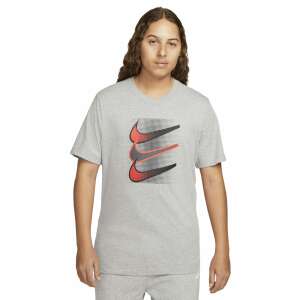 Nike men's grey t-shirt with a red and black swoosh logo - Nike