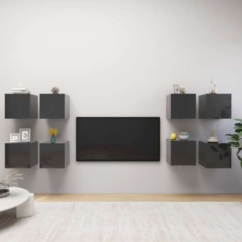 vidaXL 8 db magasfényű szürke fali TV-szekrény 30,5 x 30 x 30 cm 53473763