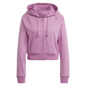 Adidas pink cropped zip-up hoodie front view - Adidas Women's Sweater